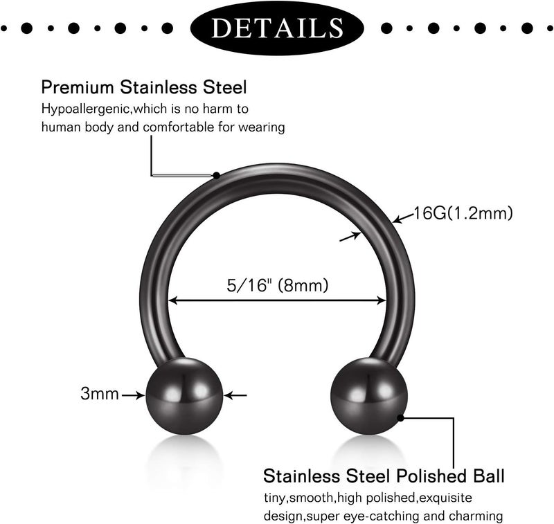 Mayhoop 16G 20Pcs Surgical Steel Nose Rings Septum Rings Captive Bead Rings Horseshoe Piercing Jewelry Cartilage Helix Daith Tragus Earring Hoop Lip Hinged Seamless Nose Hoop Ring for Women Men - Image 2